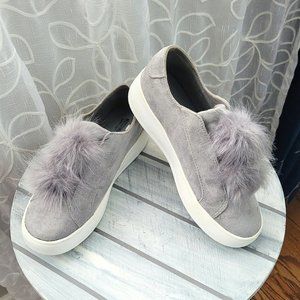 Merona Pom Pom Faux Suede Low Top Slip-On Platform Sneakers Gray Womens Size 9.5